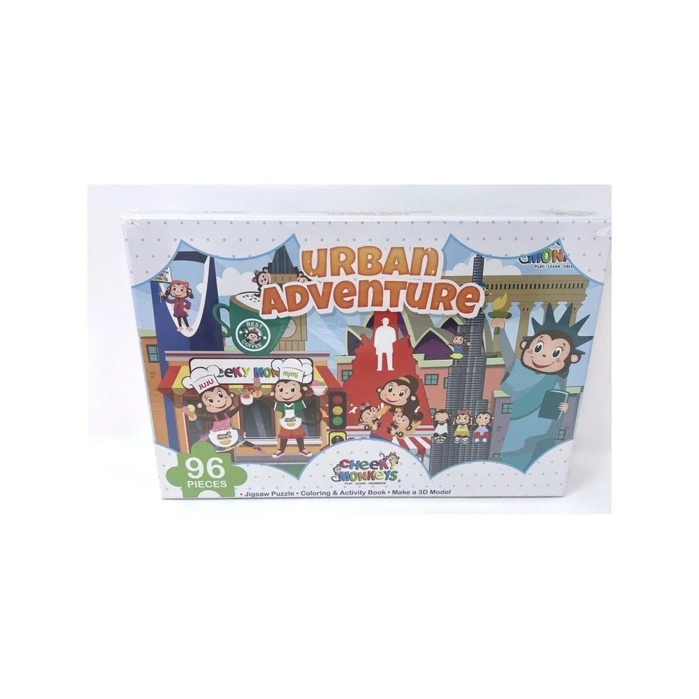 Cheeky Monkeys 96 Piece Puzzle Urban Adventure 3D Model - Activity Coloring Book